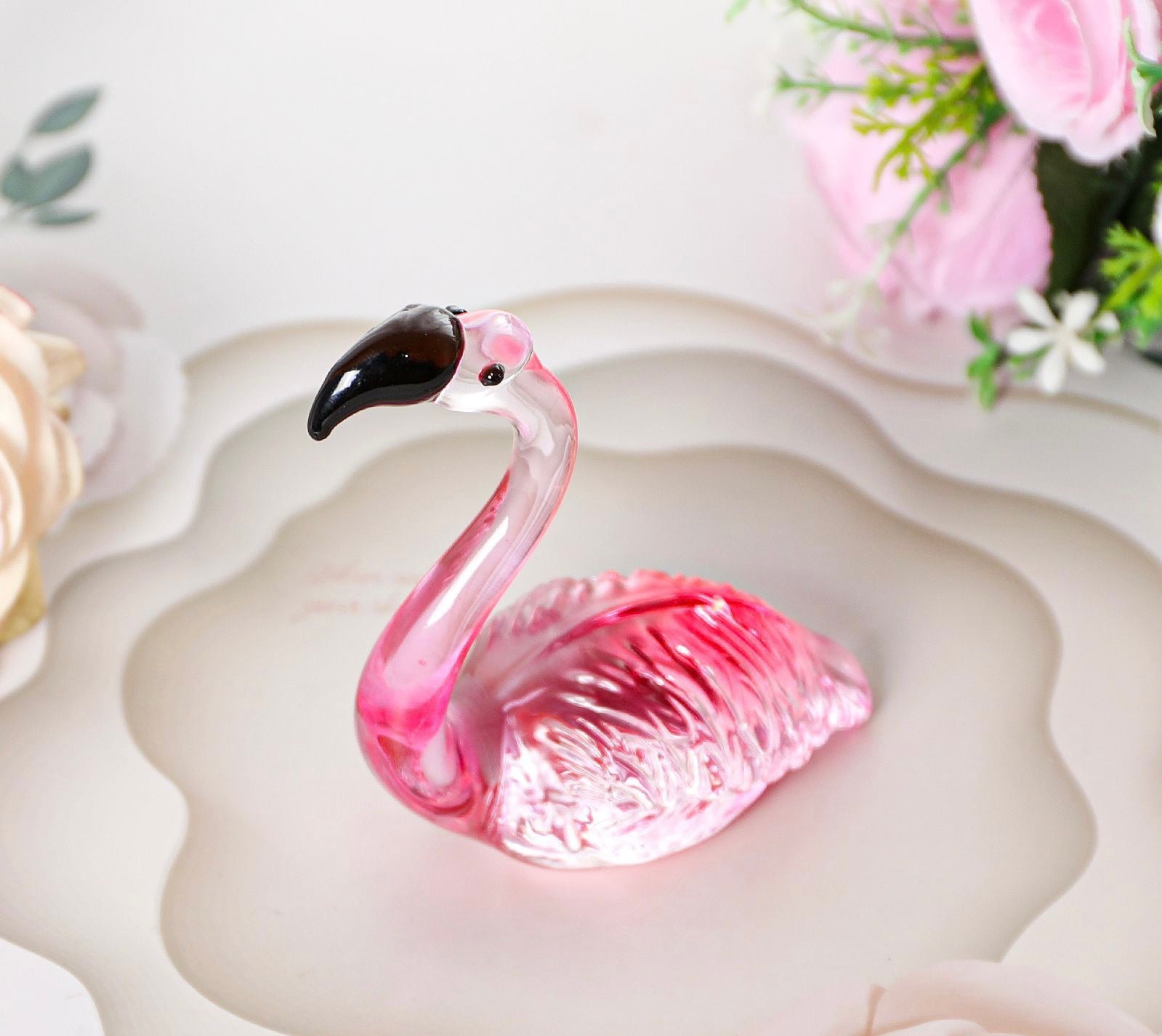 Pink Flamingo Figurine store of Hand Blown Art Glass