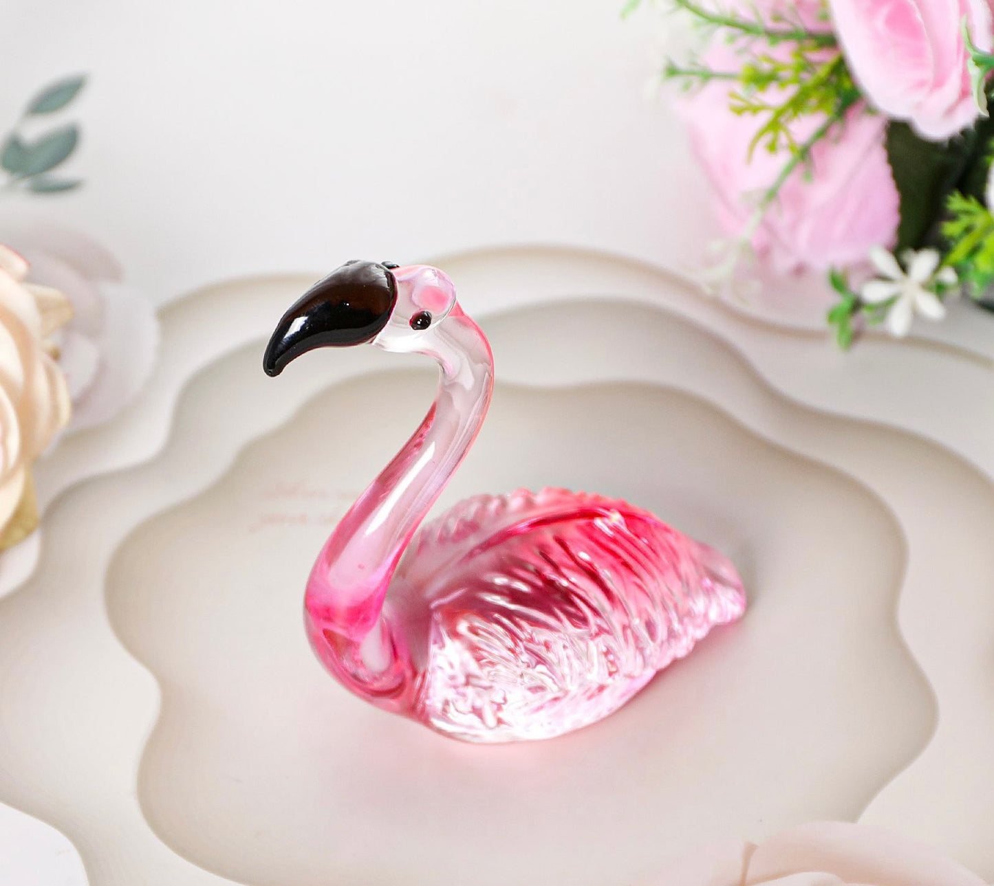 Hand Blown Glass Figurines- Flamingo (Set of 2)