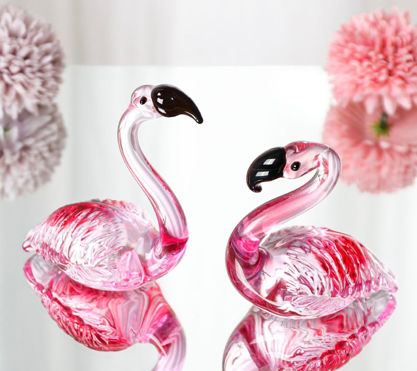 Hand Blown Glass Figurines- Flamingo (Set of 2)