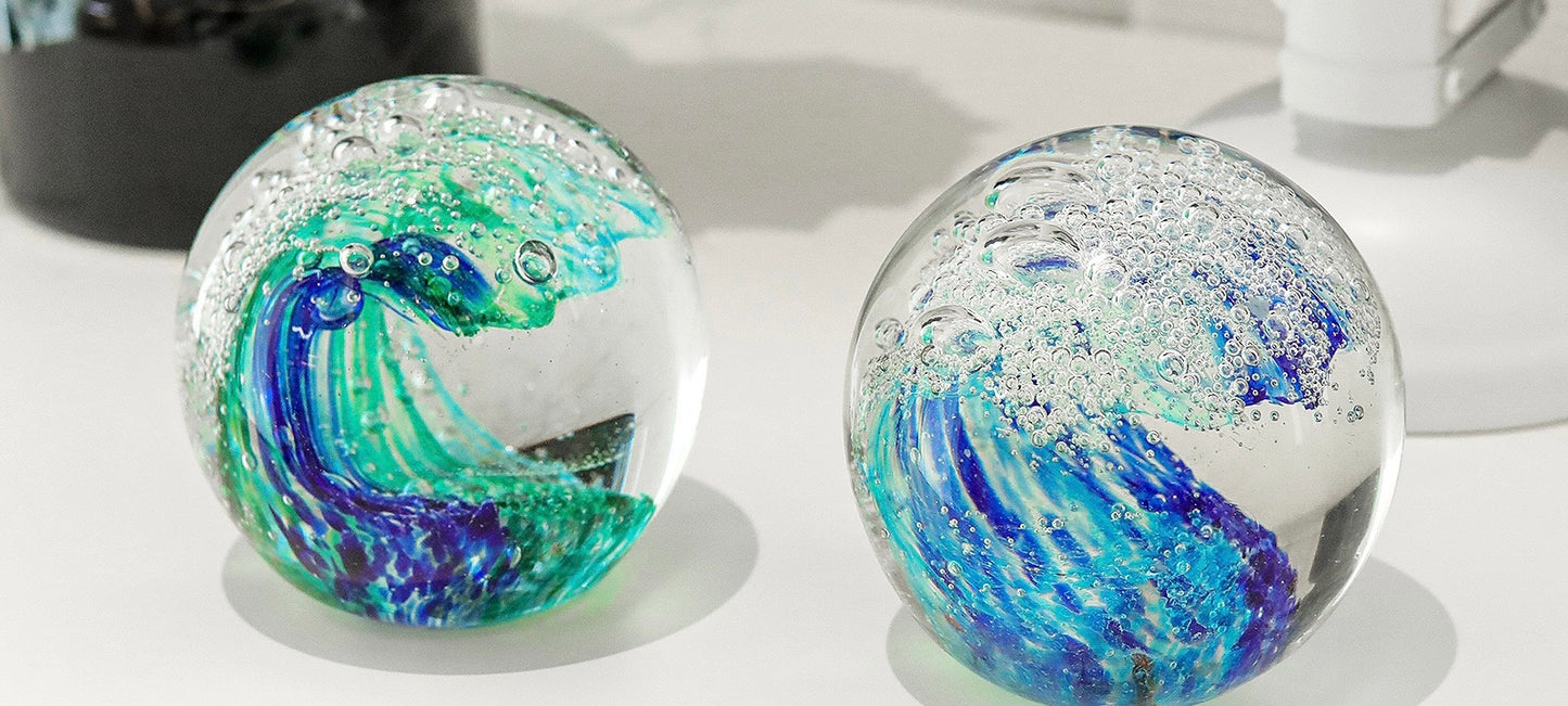 Hand Blown Glass Figurines- Ocean Waves Ball