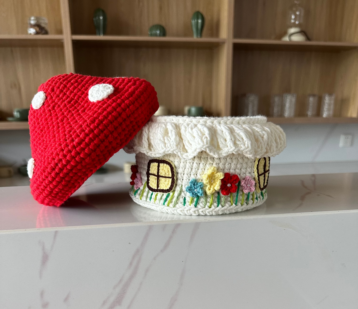 Crochet Mushroom Storage Box