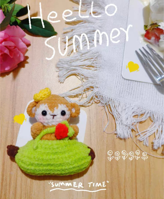 Crochet Monkey with Banana Boat(8~9 cm/3.1~3.5 inch)