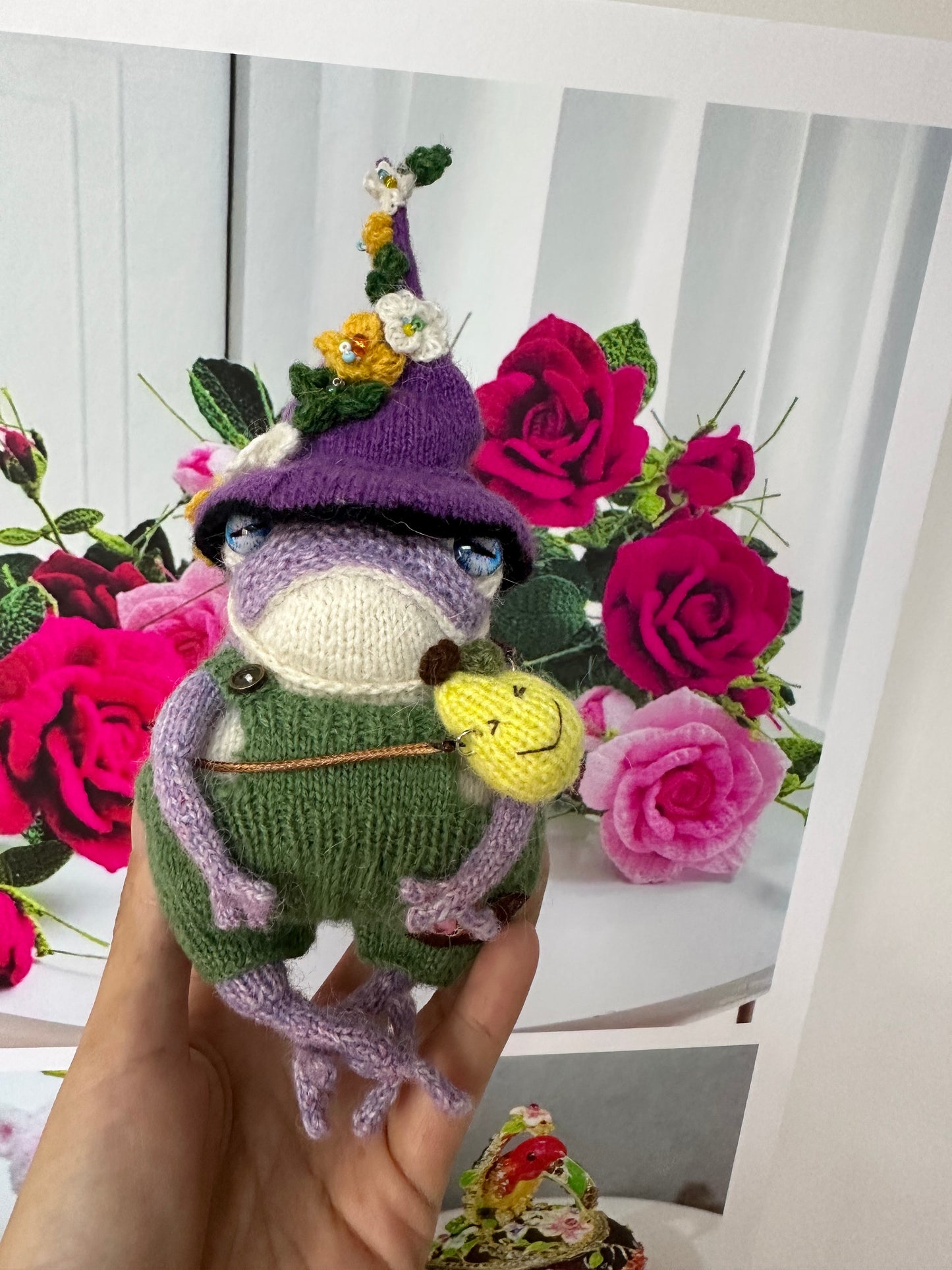 Knitted Frog with 2 Mushroom Hat+Pear bag(Wool)