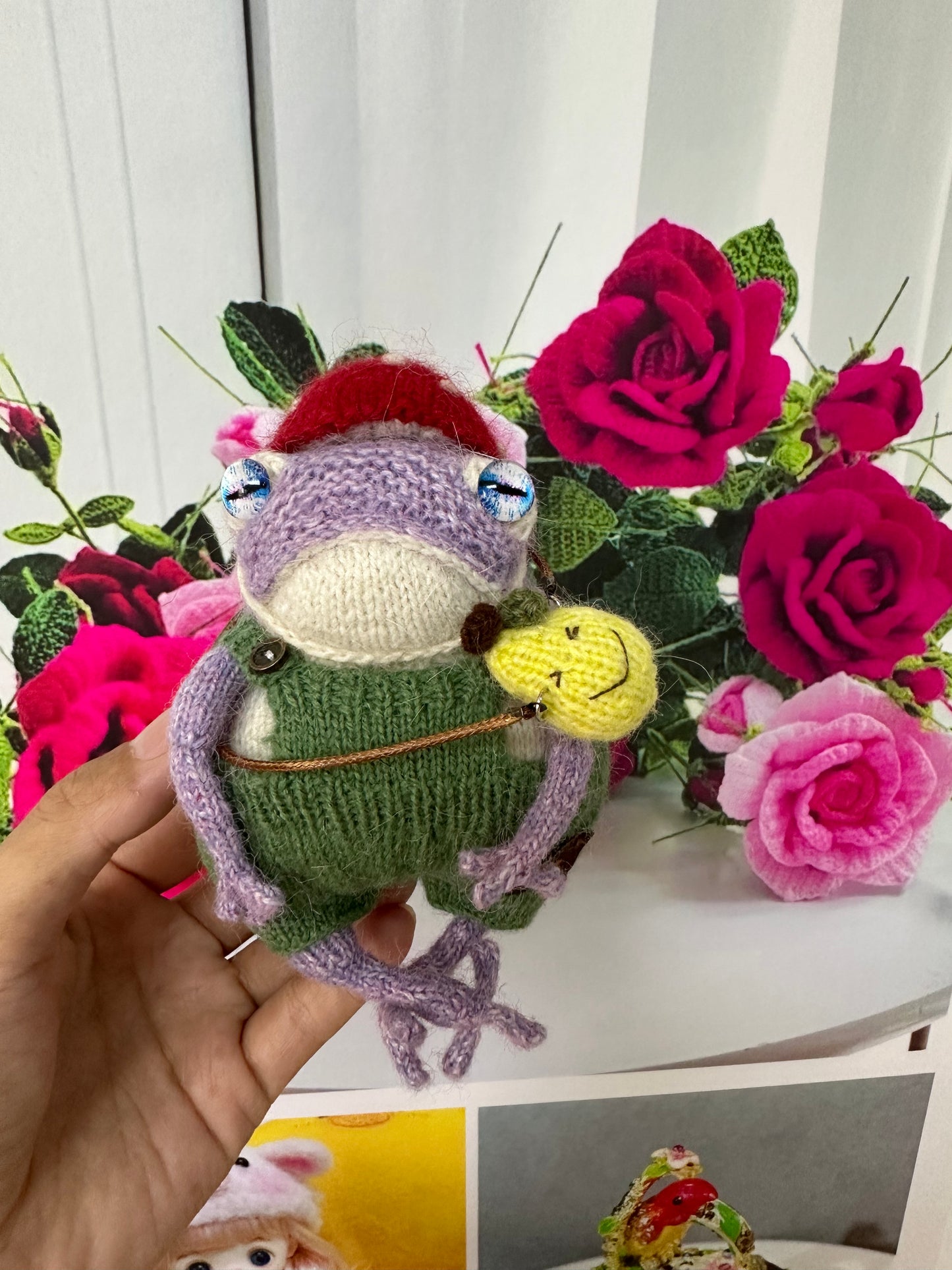 Knitted Frog with 2 Mushroom Hat+Pear bag(Wool)