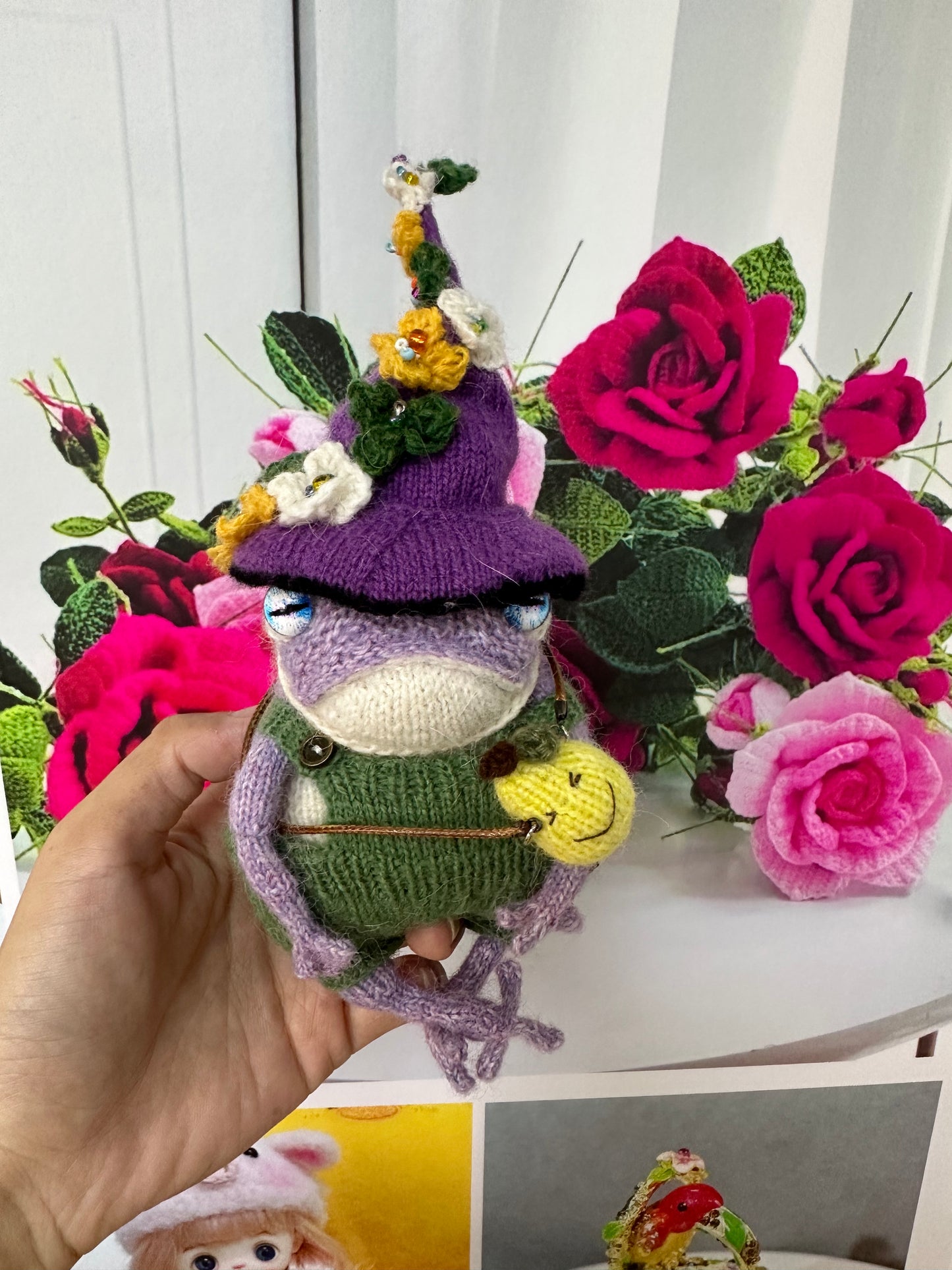 Knitted Frog with 2 Mushroom Hat+Pear bag(Wool)