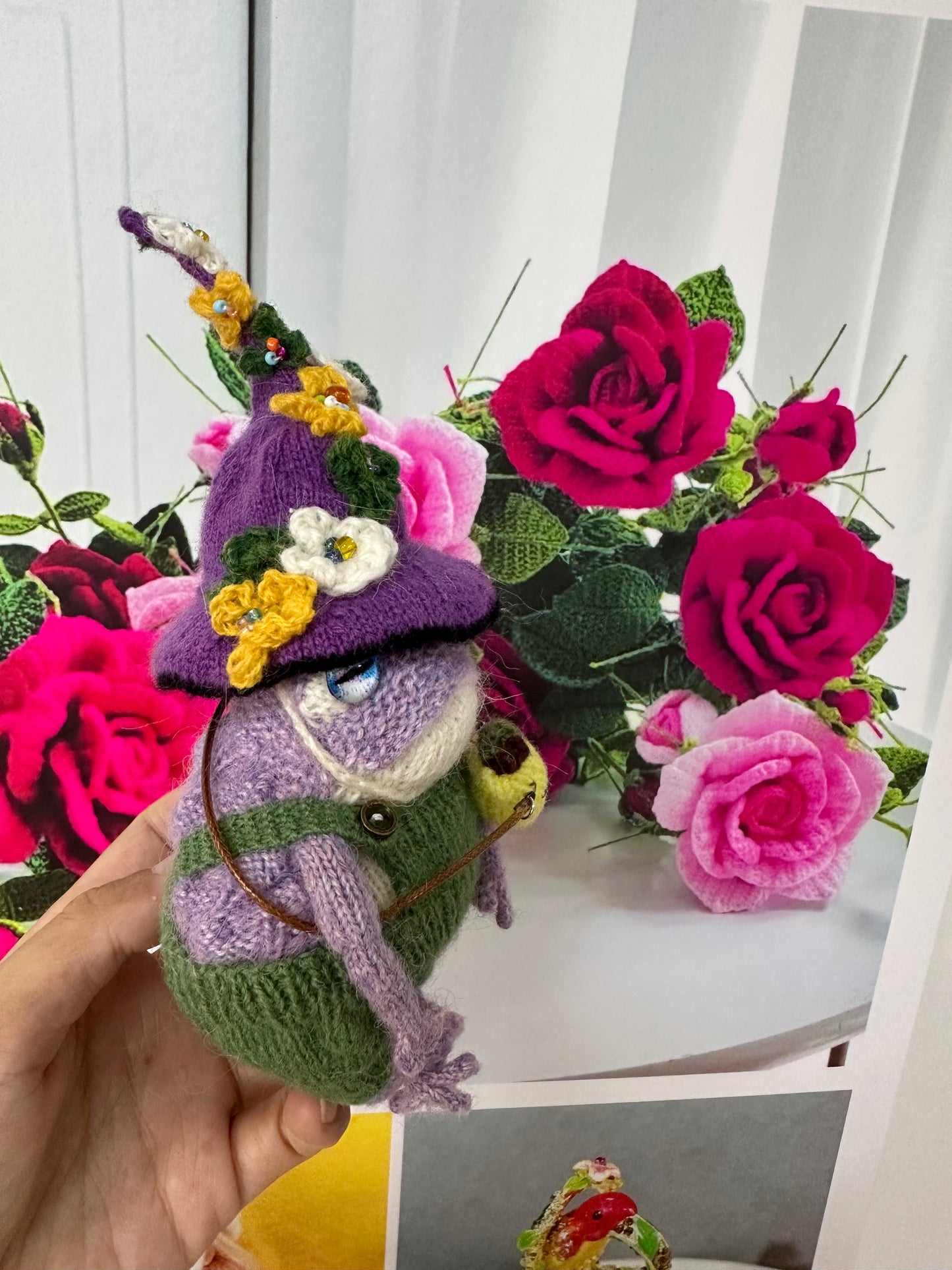 Knitted Frog with 2 Mushroom Hat+Pear bag(Wool)