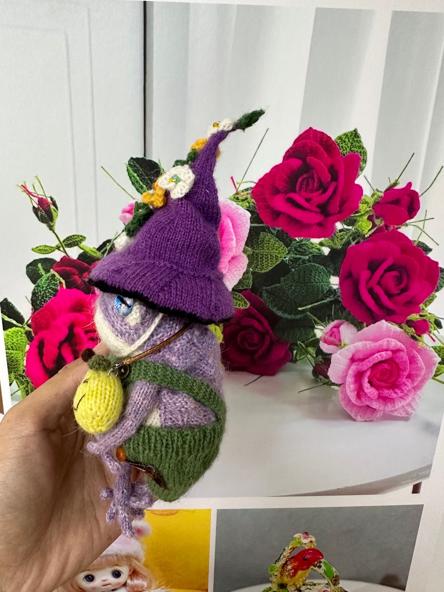 Knitted Frog with 2 Mushroom Hat+Pear bag(Wool)