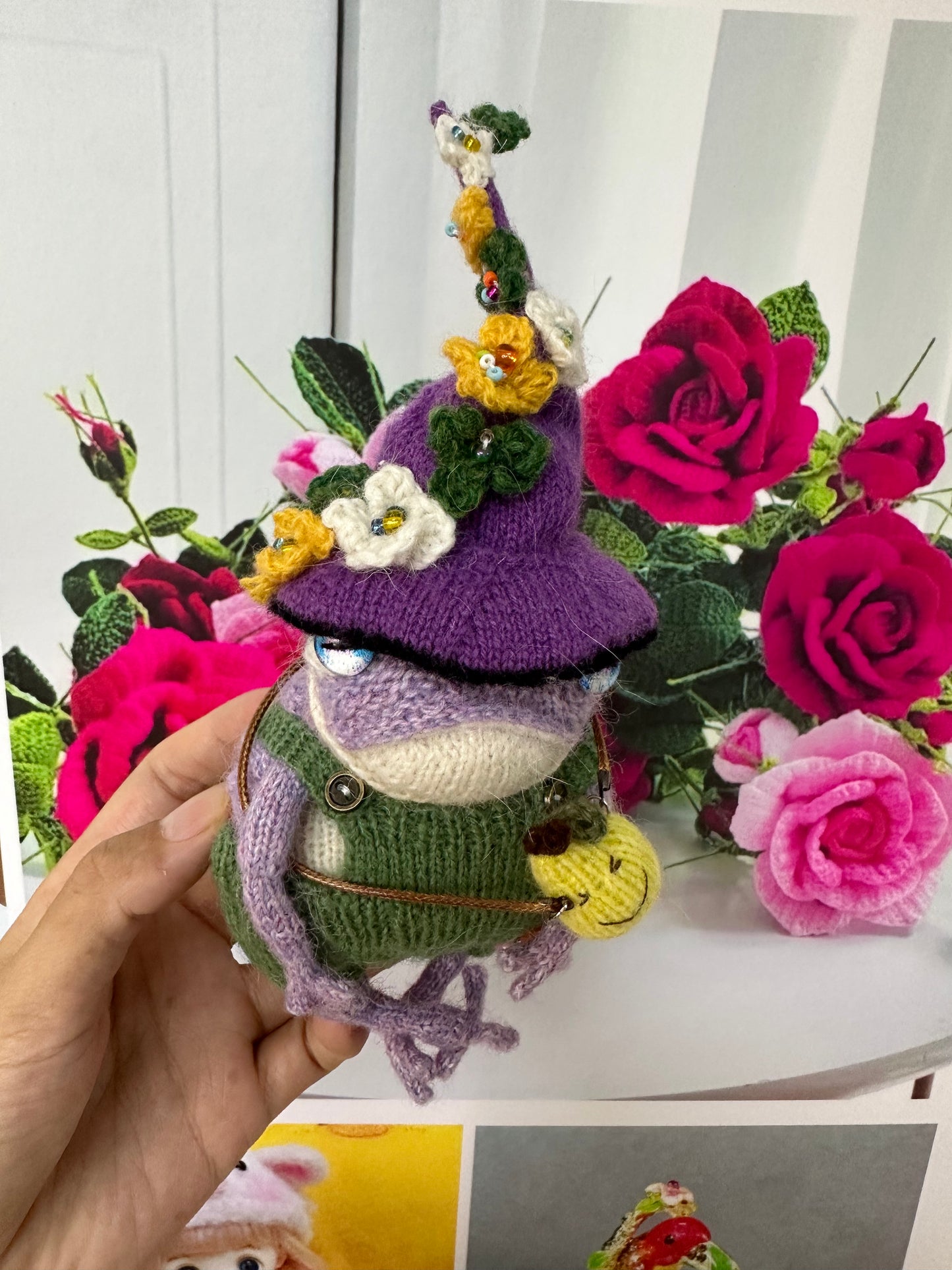 Knitted Frog with 2 Mushroom Hat+Pear bag(Wool)