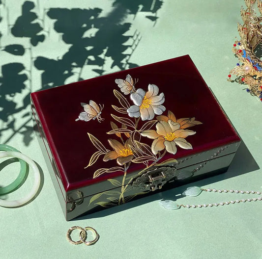 Wooden Jewelry Box- Lily(21*14*7.5 cm/8.3*5.5*3 inch)