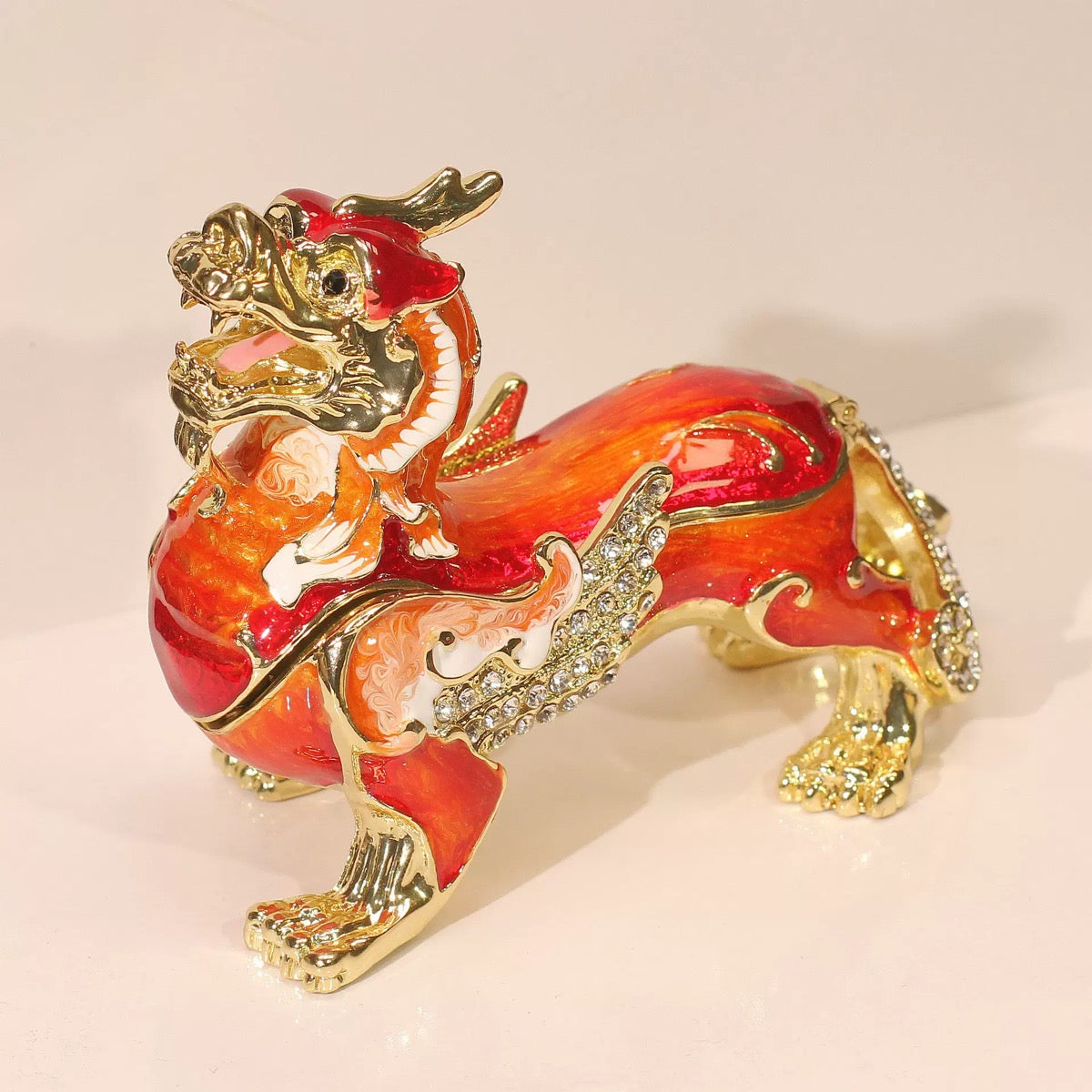 Hand Enameled Jewelry Box- Chinese Lion/PIXIU(11.5*5.5*9 cm/4.5*2.2*3.5 inch;0.4 kg/14 oz)
