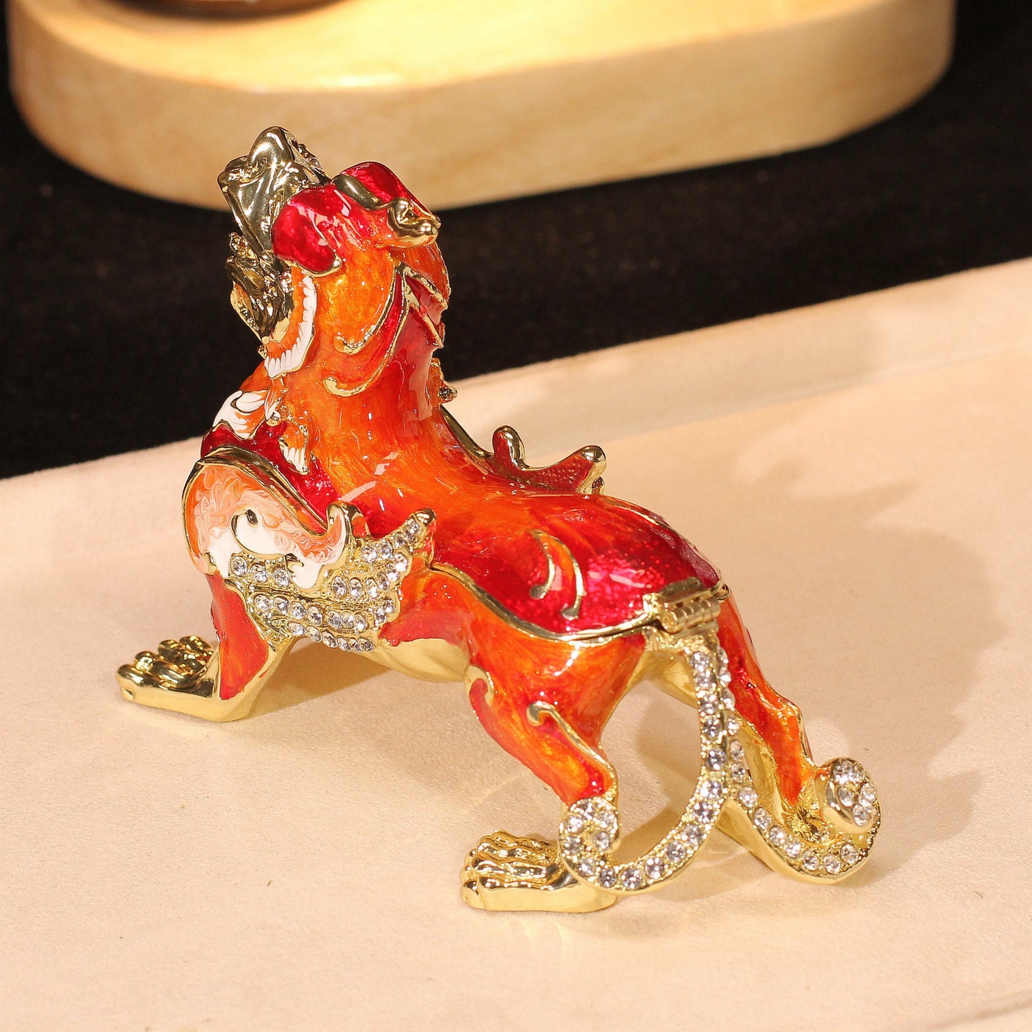 Hand Enameled Jewelry Box- Chinese Lion/PIXIU(11.5*5.5*9 cm/4.5*2.2*3.5 inch;0.4 kg/14 oz)