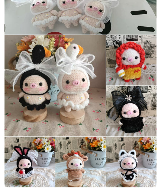 Crochet Pig with Outfit(8 cm/3.1 inch)