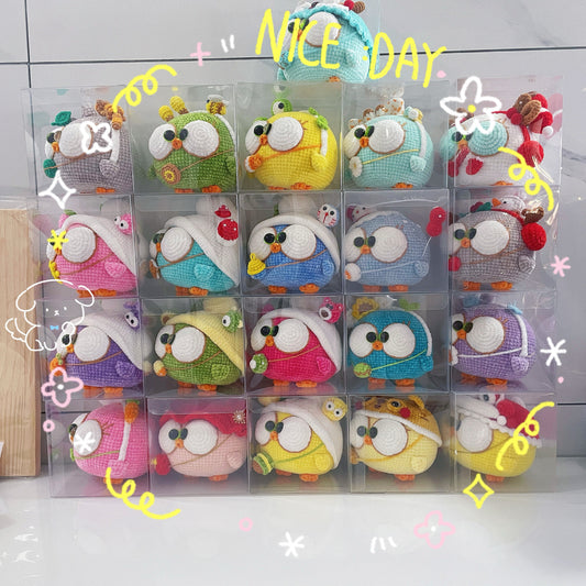 Crochet Fat Chicken/Angry Bird with Smurf Hat(8~9 cm/3.1~3.5 inch)