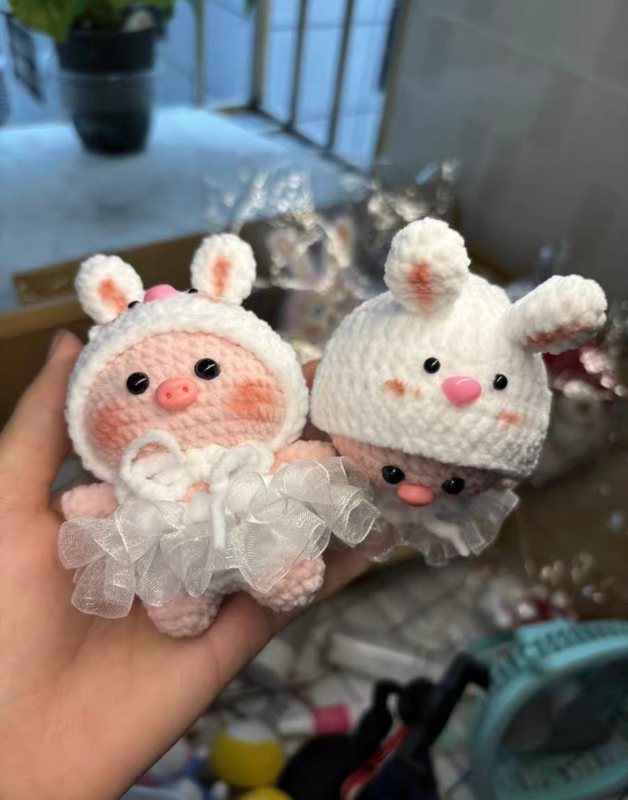 Crochet Pig with Bunny Hat(10 cm/3.9 inch)