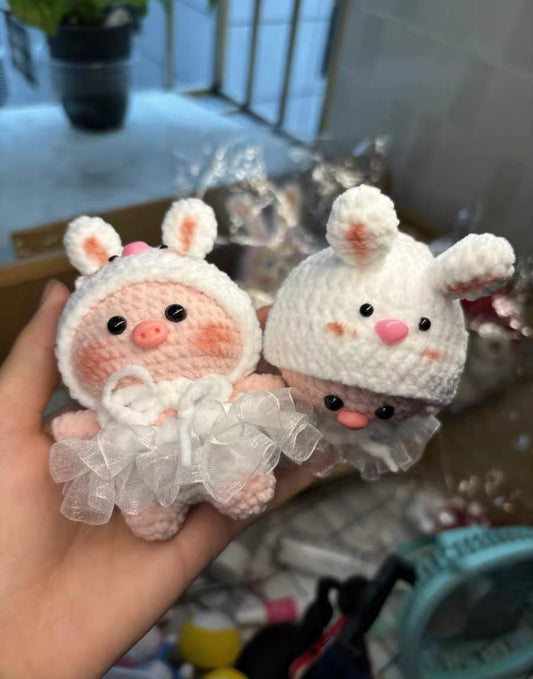 Crochet Pig with Bunny Hat(10 cm/3.9 inch)