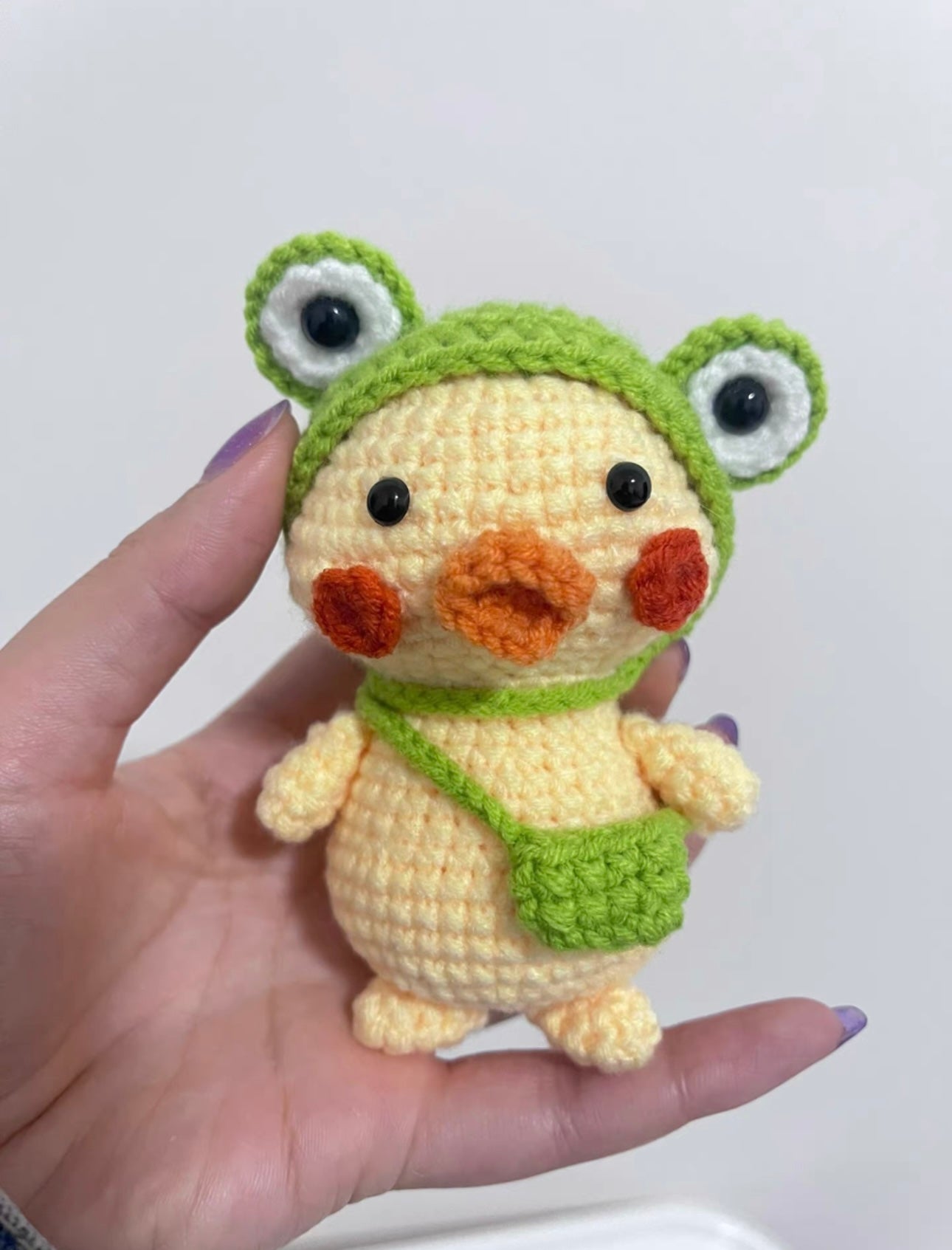 Crochet Duck with Frog Hat(13 cm/5.1 inch)