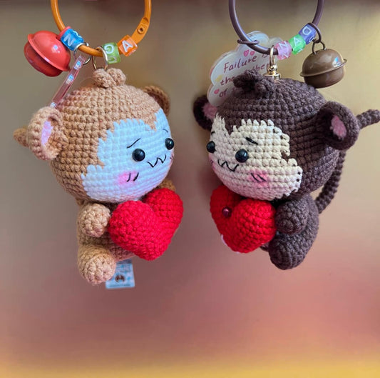 Crochet Love Monkey/Monkey Holding Heart/Cotton Yarn(10 cm/3.9 inch)