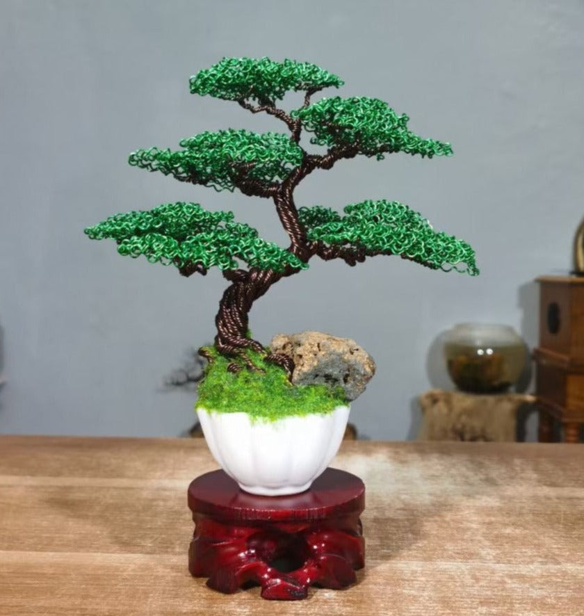 Bonsai Tree with Wood Base(Height:22 cm/8.7 inch)