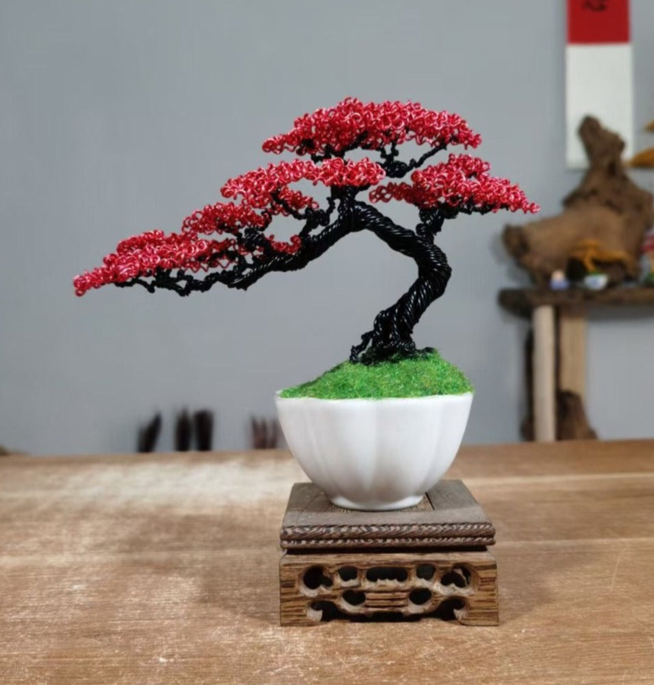 Mini Bonsai Tree with Wood Base(12*18 cm/4.7*7.1 inch)