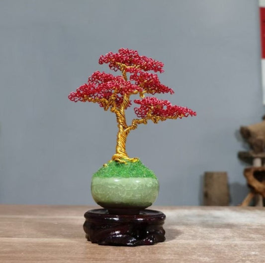 Mini Bonsai Tree with Wood Base(Height 14~15 cm/5.5~5.9 inch)