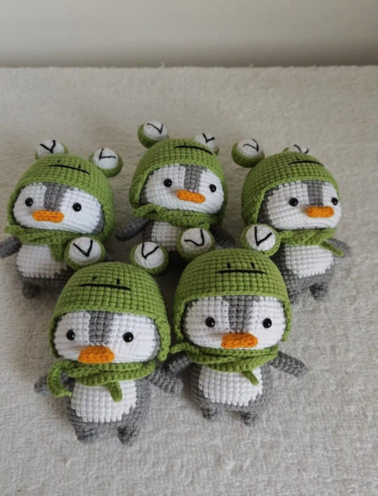 Crochet Penguin with Frog Hat