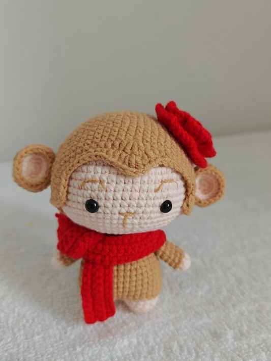 Crochet Fat Monkey with Flower and Scarf(10 cm/3.9 inch)