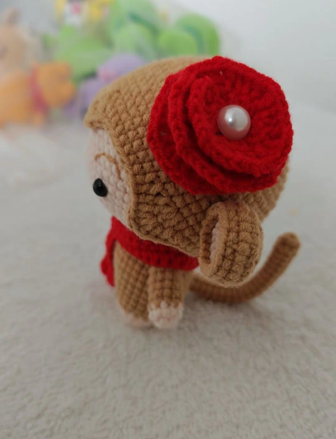 Crochet Fat Monkey with Flower and Scarf(10 cm/3.9 inch)