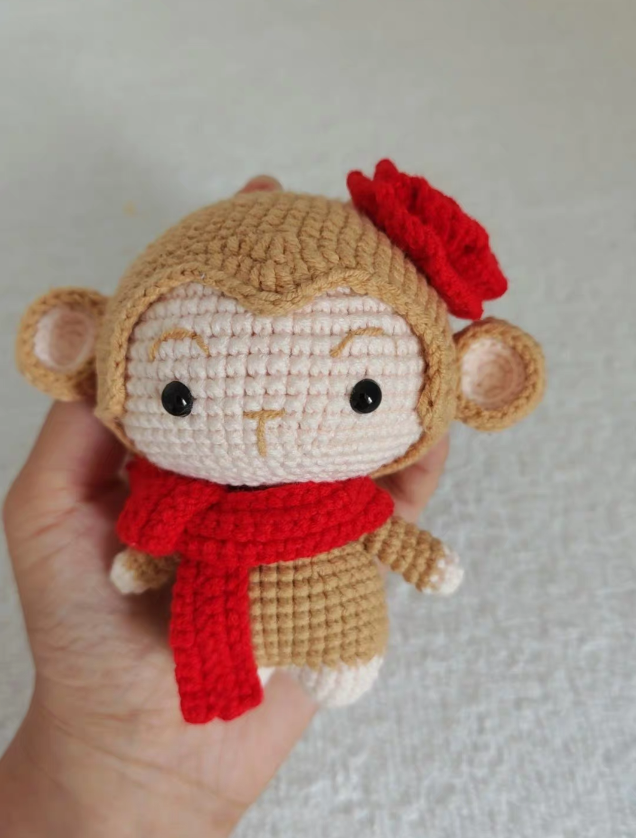 Crochet Fat Monkey with Flower and Scarf(10 cm/3.9 inch)