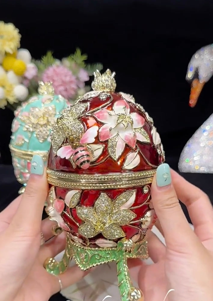 Hand Enameled Jewelry Box- Faberge Egg/Bee(10.5*17.8 cm/4.1*7 inch;1.2 kg/42.3 oz)