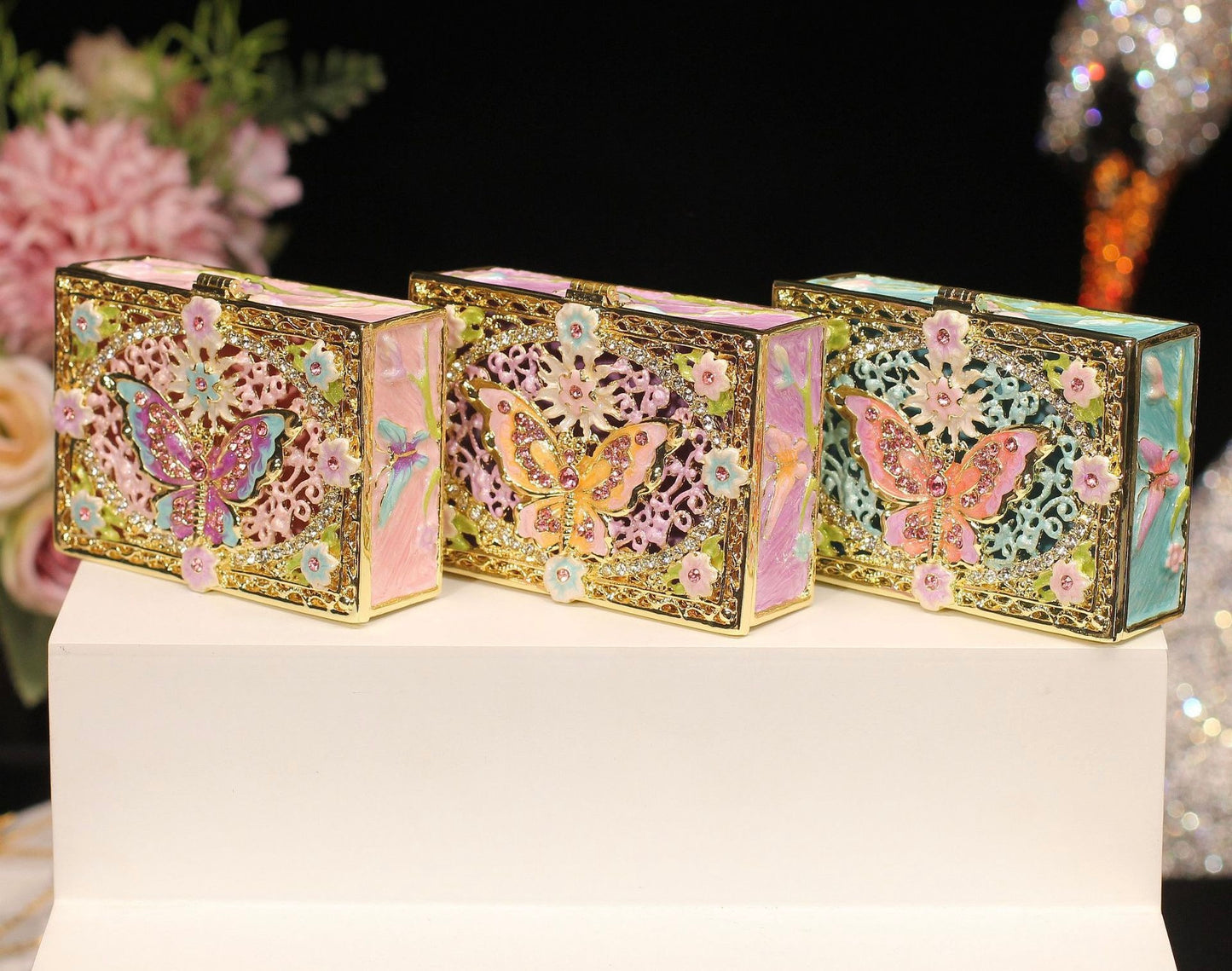 Hand Enameled Jewelry Box- Butterfly Flower Box(7.8*5.5*2.5 cm/3.1*2.2*1 inch;0.258 kg/9.1 oz)