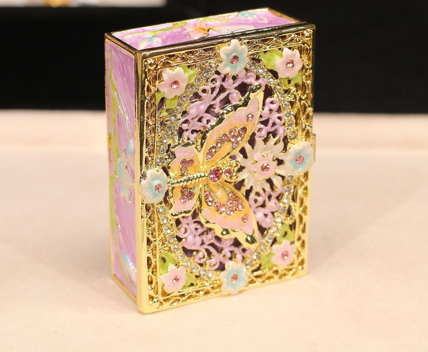 Hand Enameled Jewelry Box- Butterfly Flower Box(7.8*5.5*2.5 cm/3.1*2.2*1 inch;0.258 kg/9.1 oz)