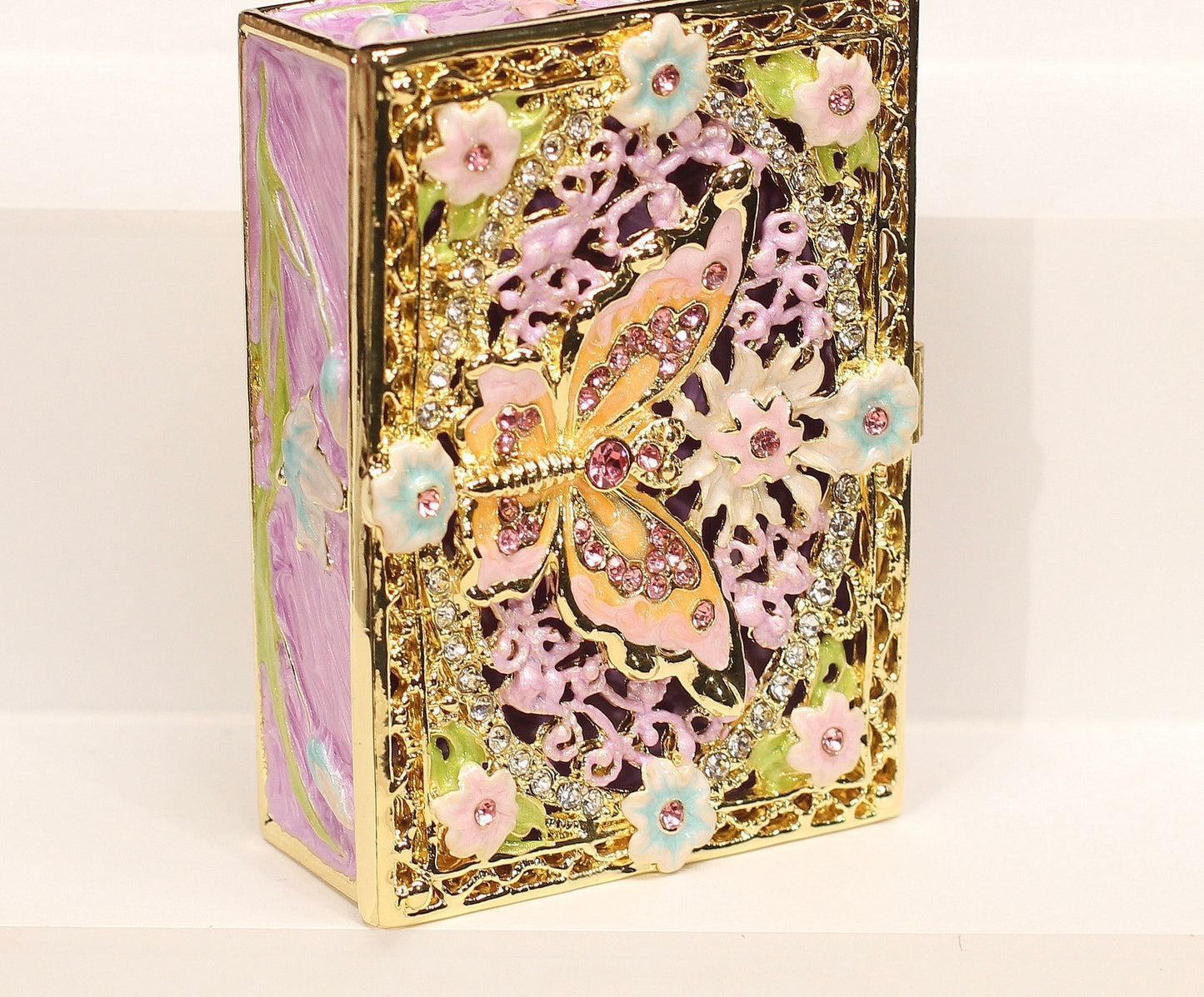 Hand Enameled Jewelry Box- Butterfly Flower Box(7.8*5.5*2.5 cm/3.1*2.2*1 inch;0.258 kg/9.1 oz)