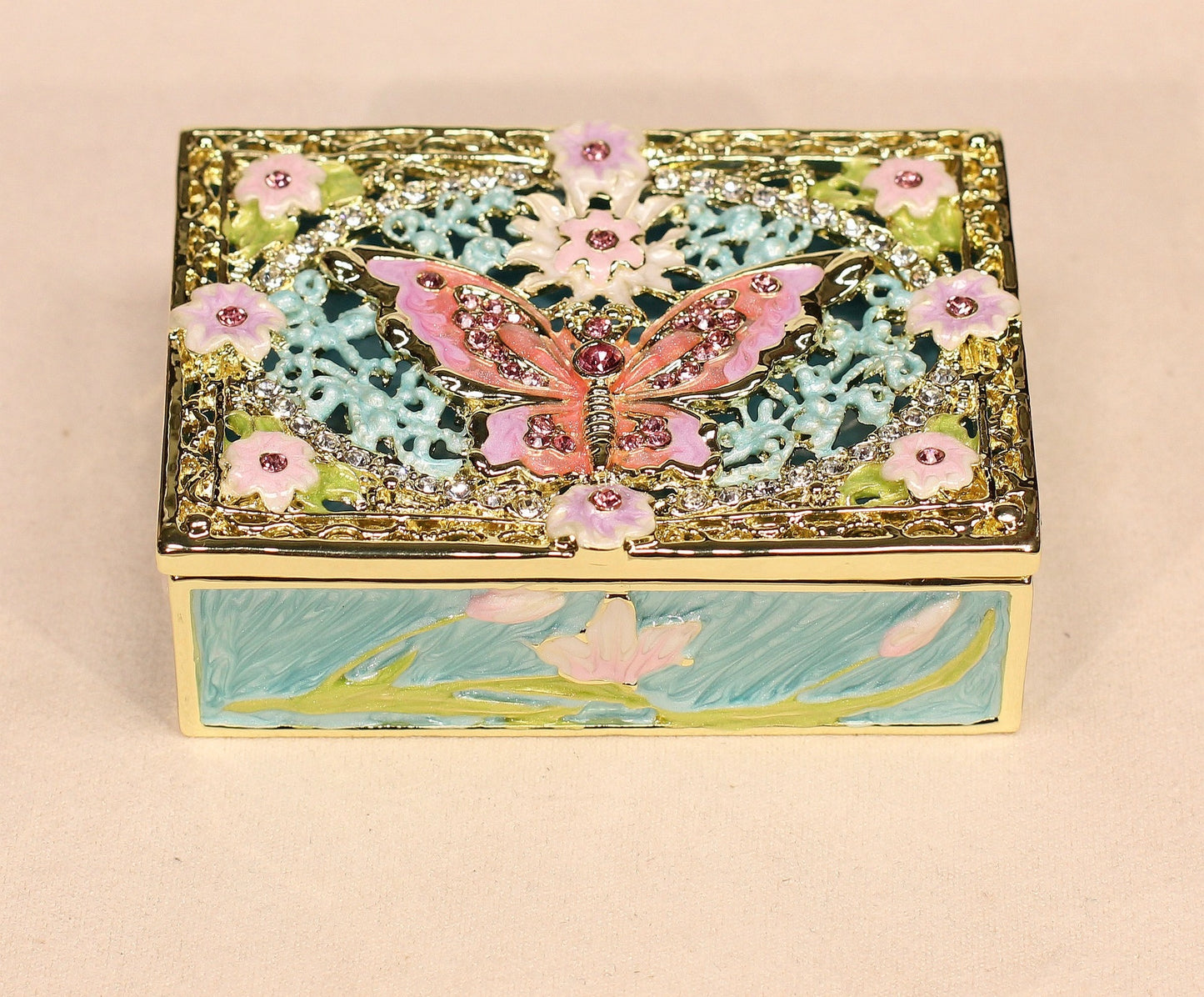 Hand Enameled Jewelry Box- Butterfly Flower Box(7.8*5.5*2.5 cm/3.1*2.2*1 inch;0.258 kg/9.1 oz)