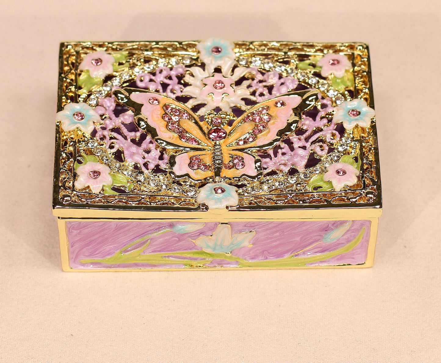 Hand Enameled Jewelry Box- Butterfly Flower Box(7.8*5.5*2.5 cm/3.1*2.2*1 inch;0.258 kg/9.1 oz)
