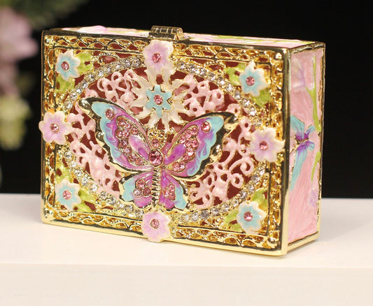 Hand Enameled Jewelry Box- Butterfly Flower Box(7.8*5.5*2.5 cm/3.1*2.2*1 inch;0.258 kg/9.1 oz)