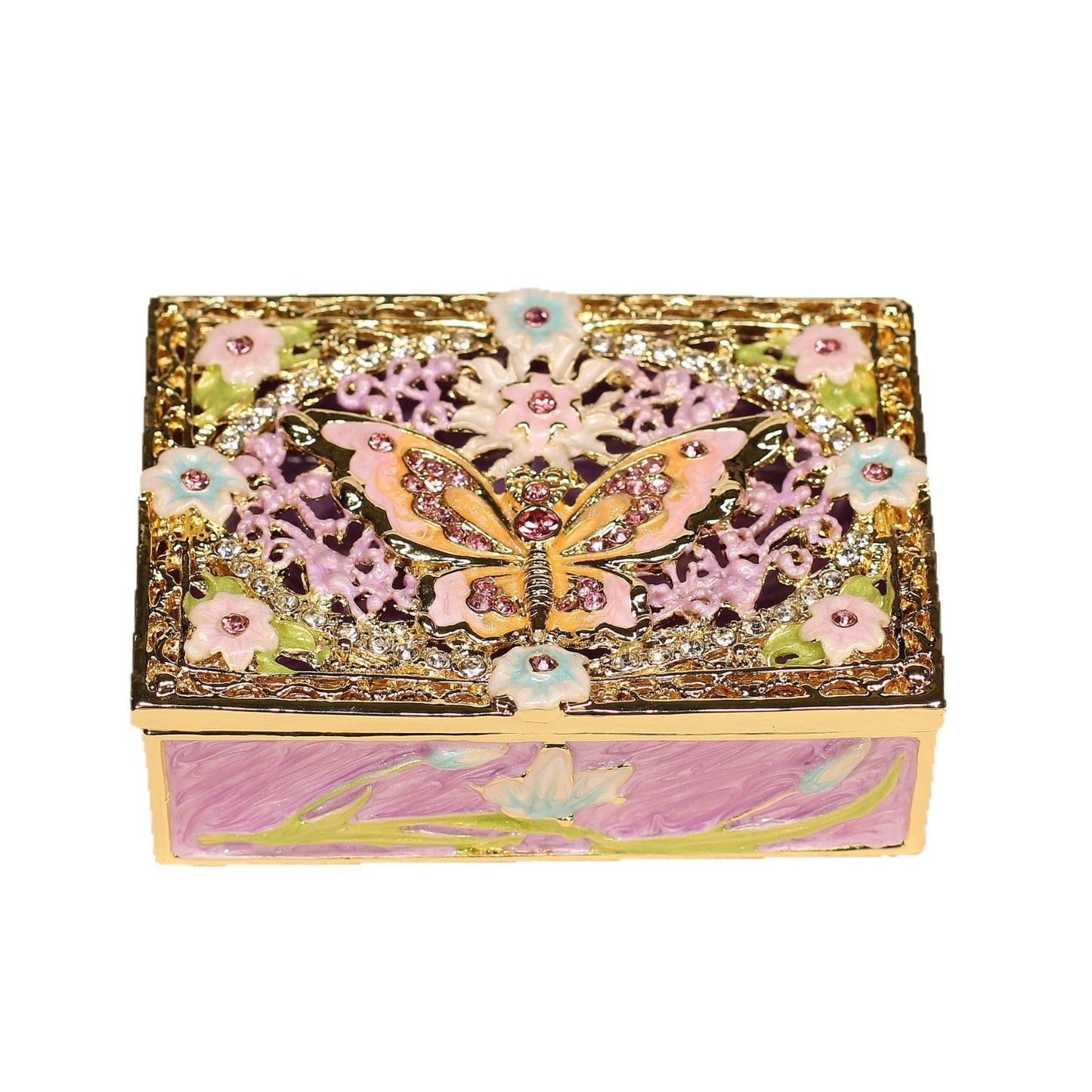 Hand Enameled Jewelry Box- Butterfly Flower Box(7.8*5.5*2.5 cm/3.1*2.2*1 inch;0.258 kg/9.1 oz)