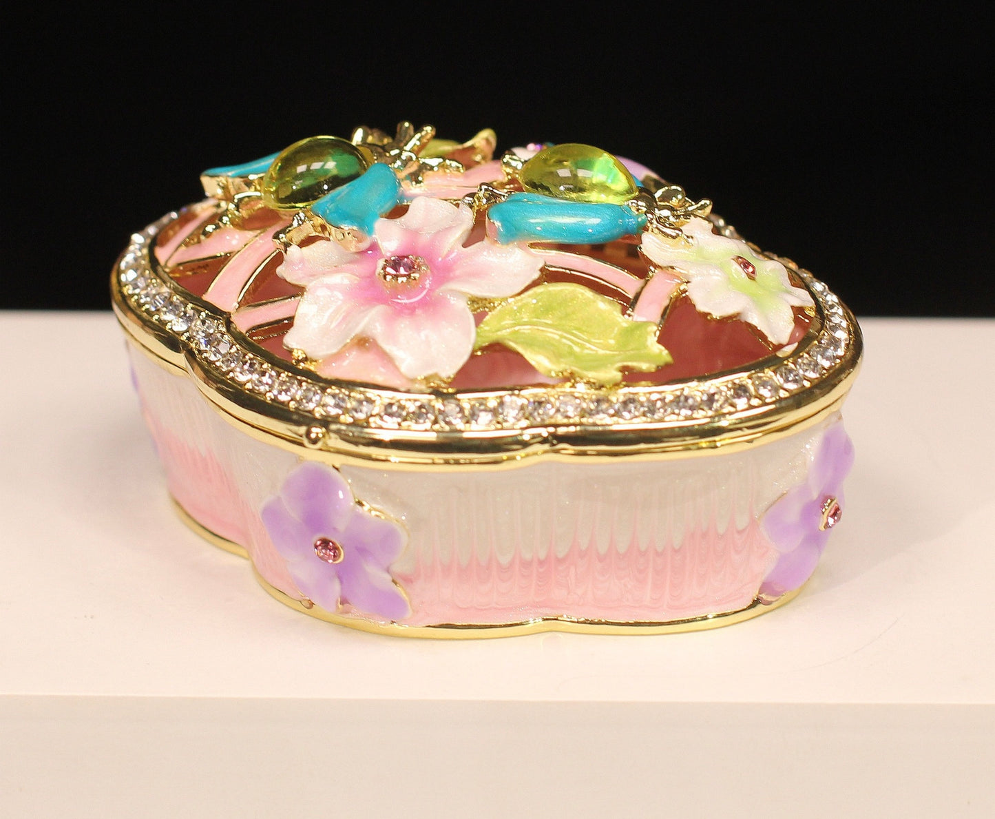 Hand Enameled Jewelry Box- Petal Shape Flower Box(6.5*5.5*3.5 cm/2.6*2.2*1.4 inch;0.132 kg/4.7 oz)