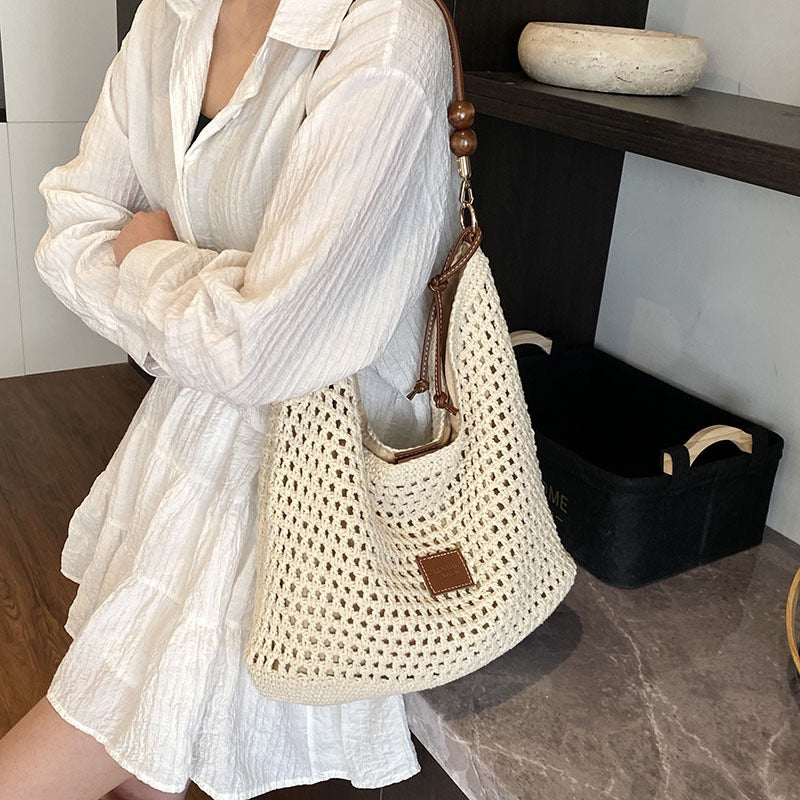 Cotton Shoulder Bag with Long Strap
