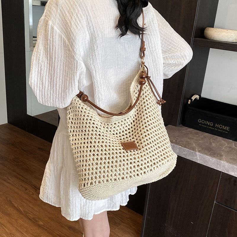Cotton Shoulder Bag with Long Strap