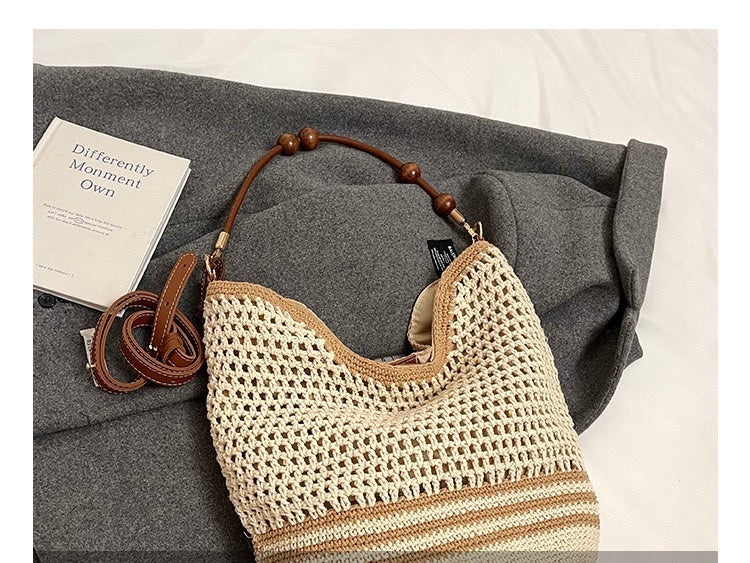 Cotton Shoulder Bag with Long Strap