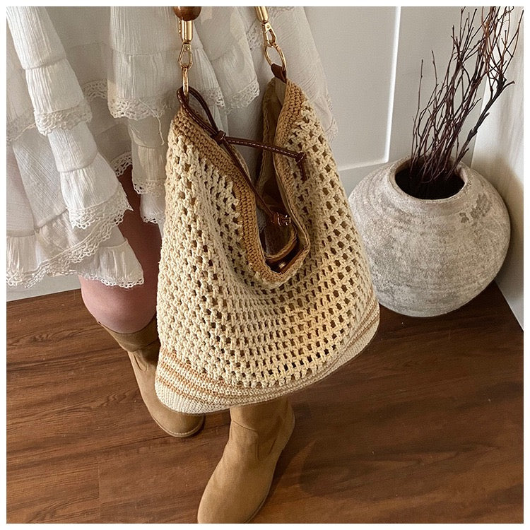 Cotton Shoulder Bag with Long Strap