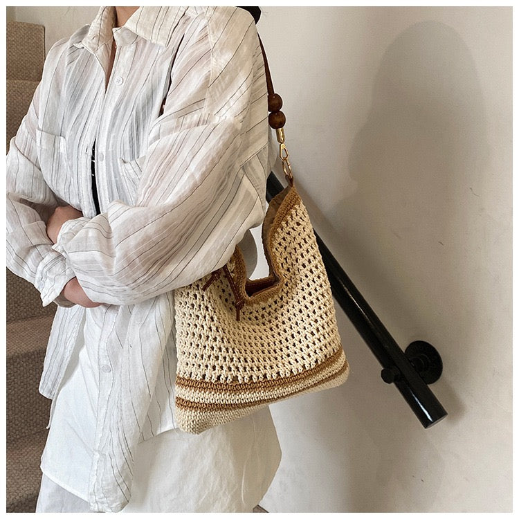 Cotton Shoulder Bag with Long Strap
