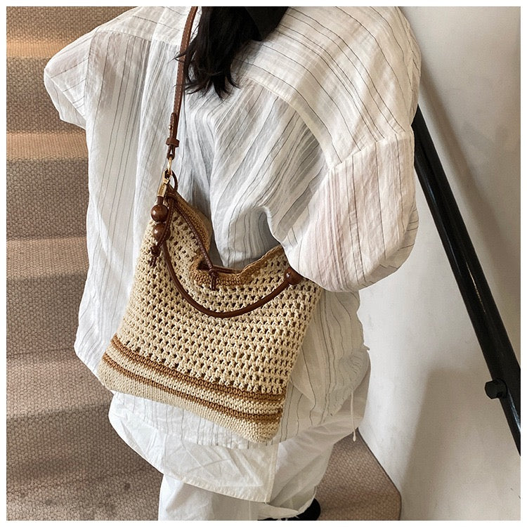 Cotton Shoulder Bag with Long Strap