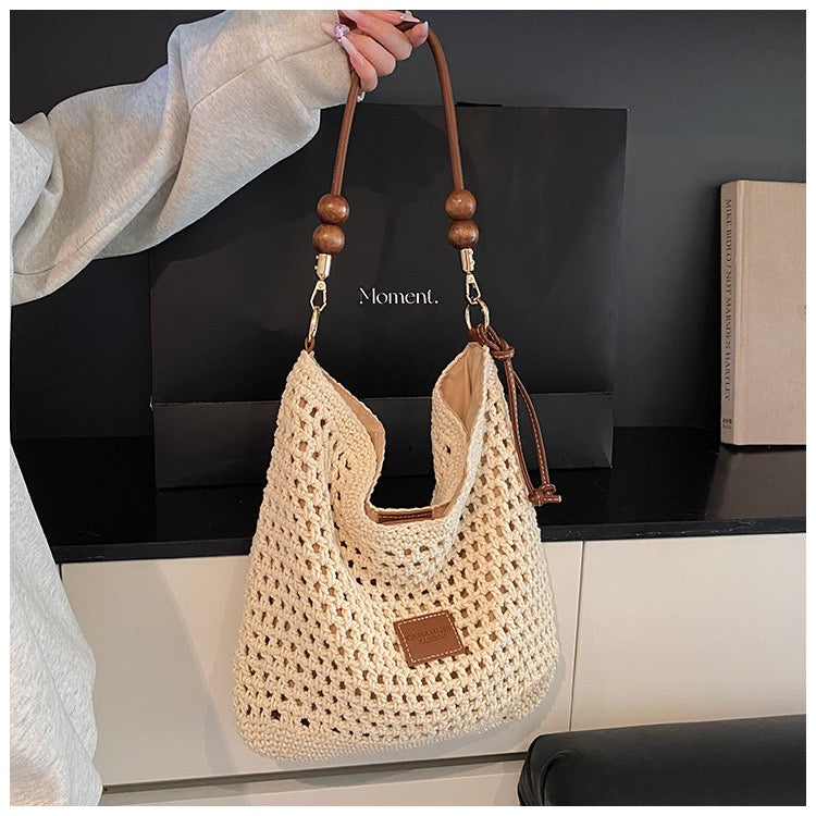 Cotton Shoulder Bag with Long Strap