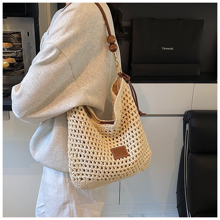 Cotton Shoulder Bag with Long Strap