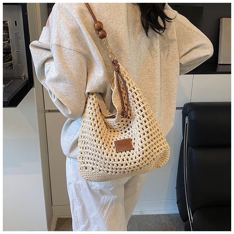 Cotton Shoulder Bag with Long Strap