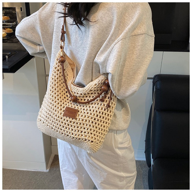 Cotton Shoulder Bag with Long Strap