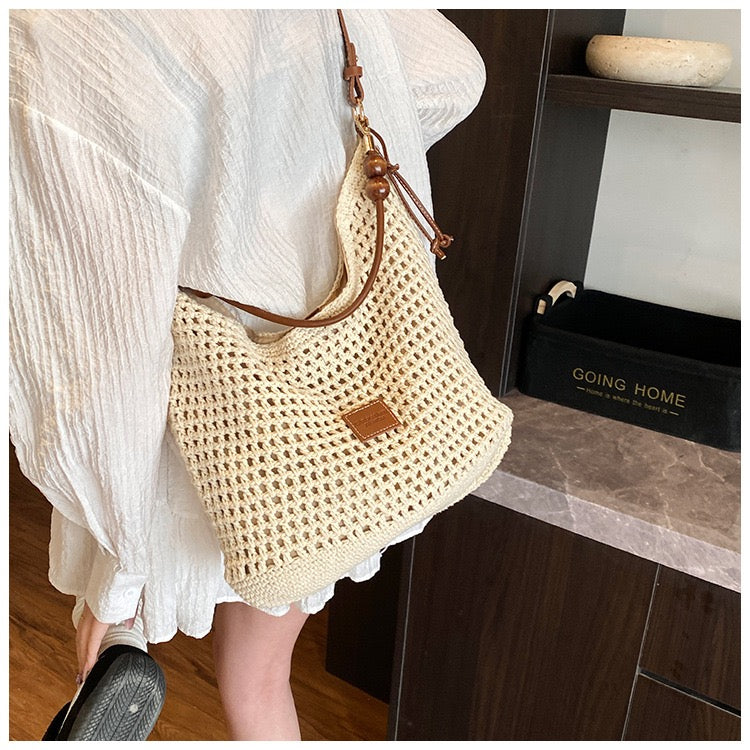 Cotton Shoulder Bag with Long Strap