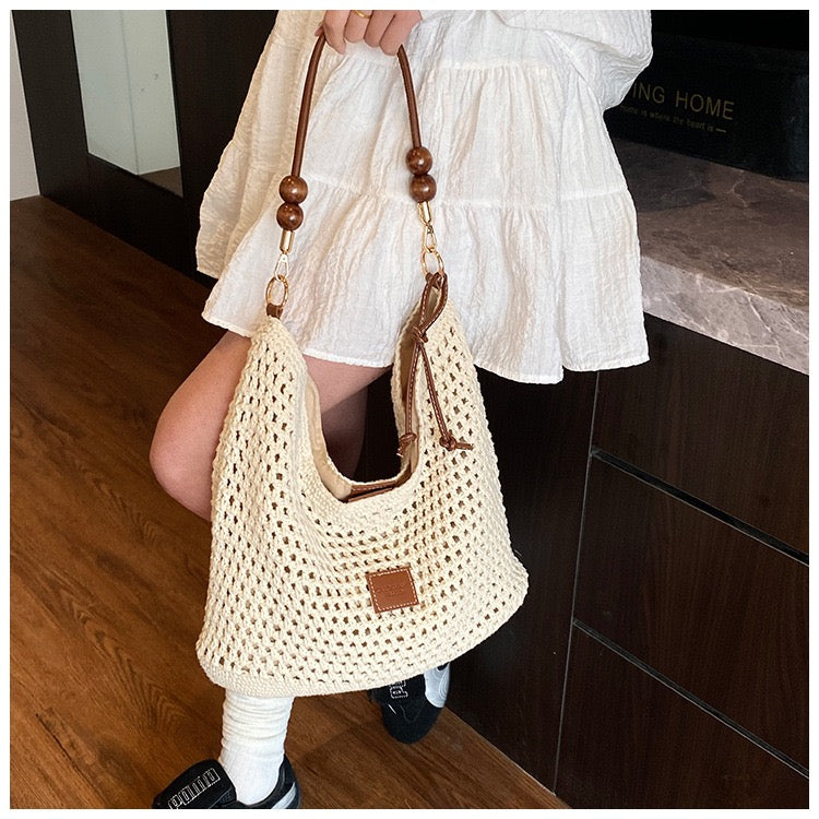 Cotton Shoulder Bag with Long Strap