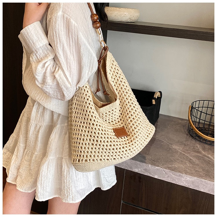 Cotton Shoulder Bag with Long Strap